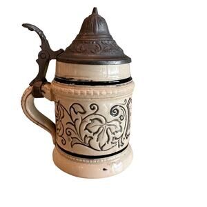 Vintage Beer Stein Miniature Wohl Bekomm's 4.5 inches Pewter Lid 1060